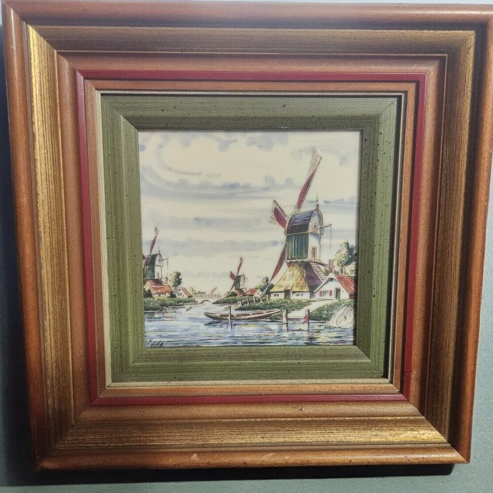 Porcelain Hand Enameled Tile Windmills Style 261 Vintage